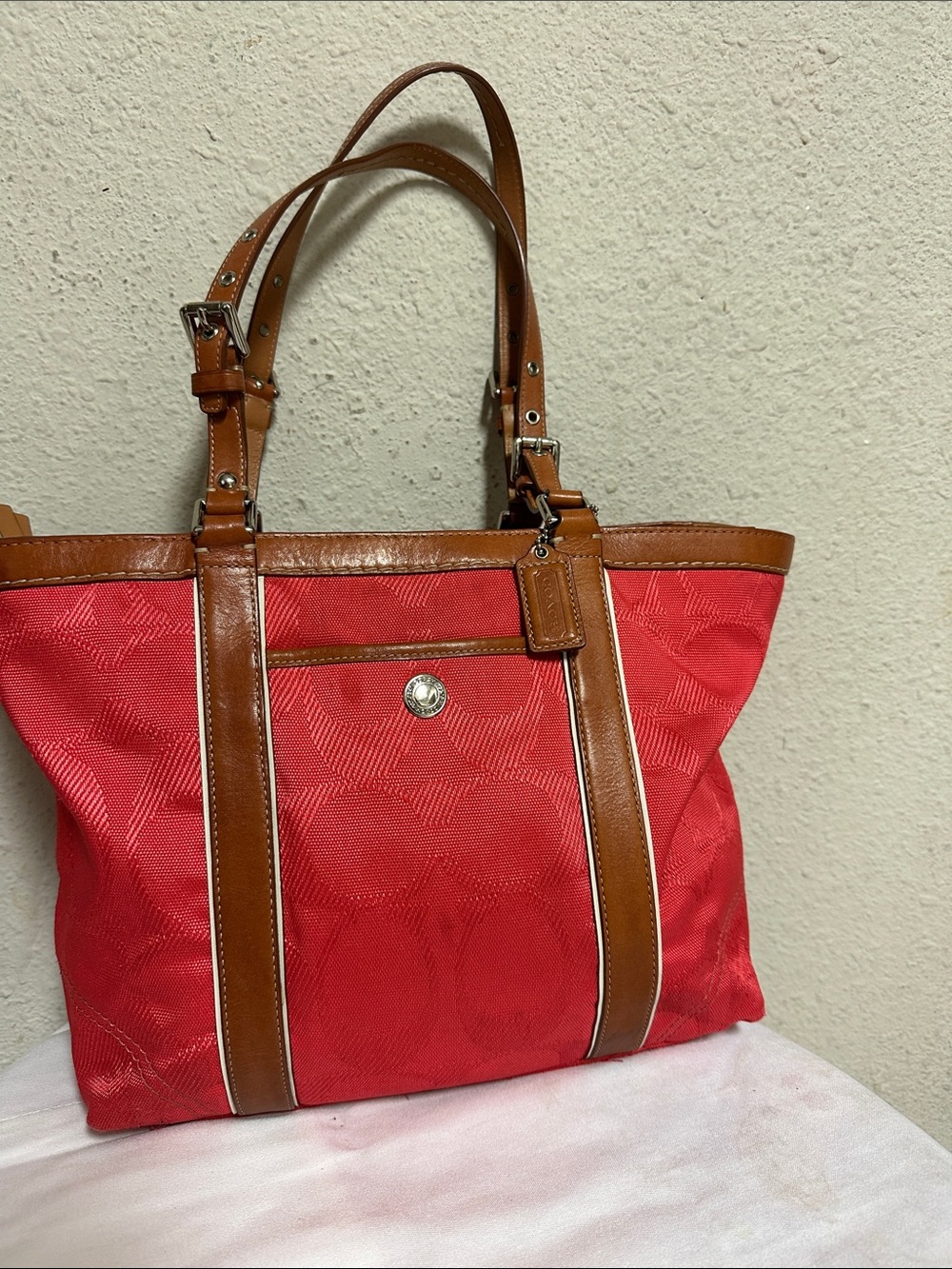 Coach Red Tote with Brown Leather Trim - Picture 3 of 16